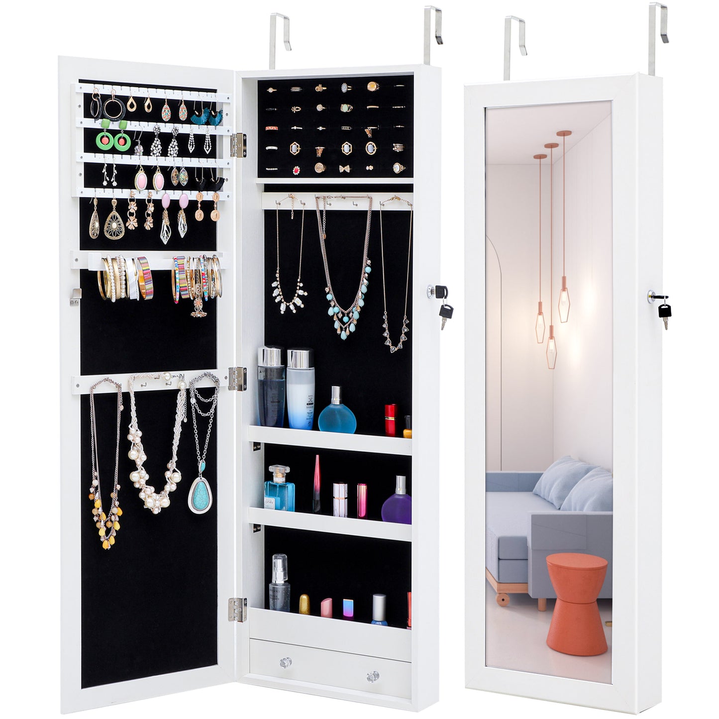 Fashion Simple Jewelry Compartment Mirror Door Or Wall