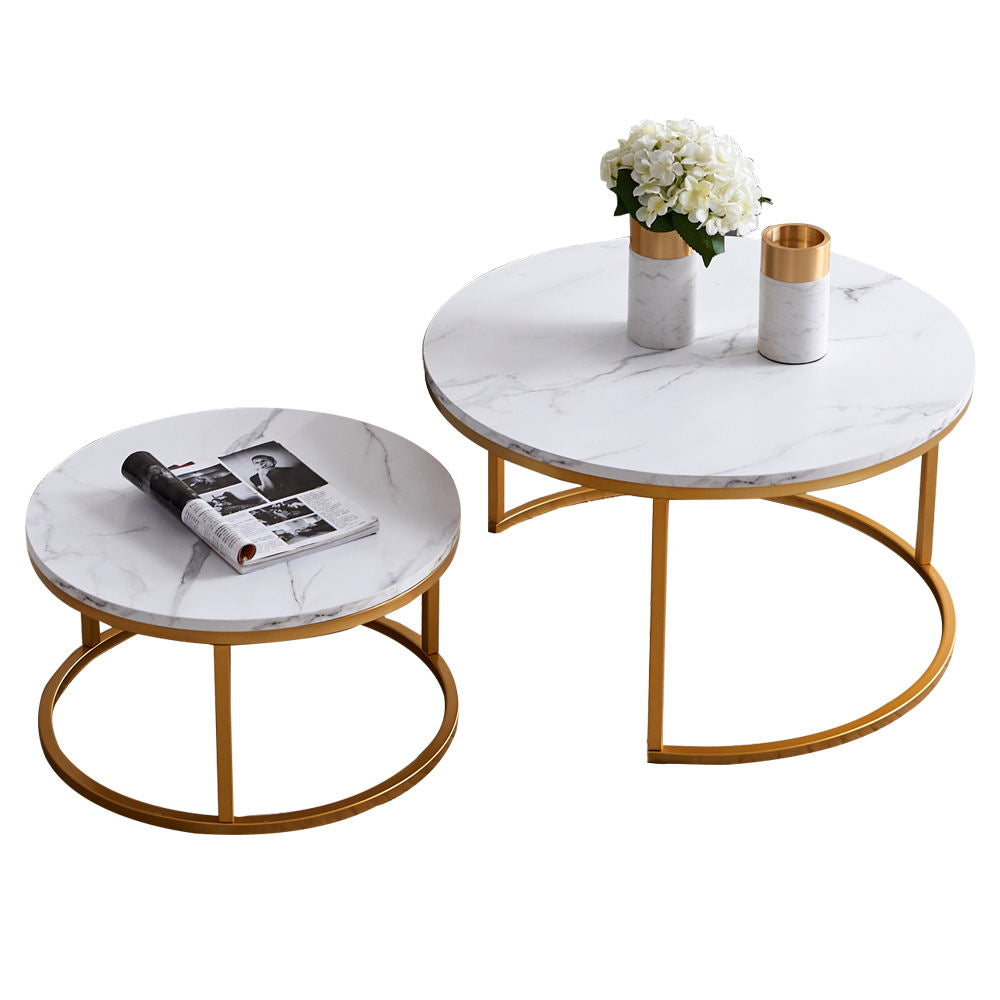 Modern Nesting Coffee Table, with Golden Metal Frame and Marble Color Top, 31.5