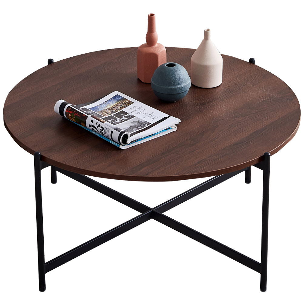 Modern Round coffee table, Black metal frame with walnut top-36