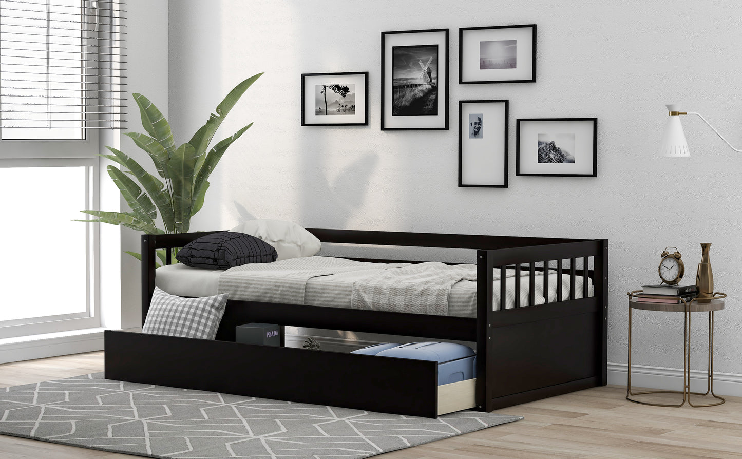 Twin Size Daybed with eparable 2 Drawers, Espresso