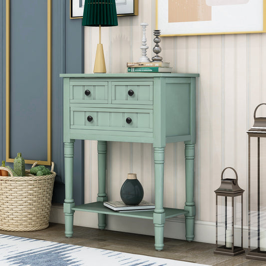 Narrow Console Table, with Three Storage Drawers and Bottom Shelf, Easy Assembly (Retro Blue)