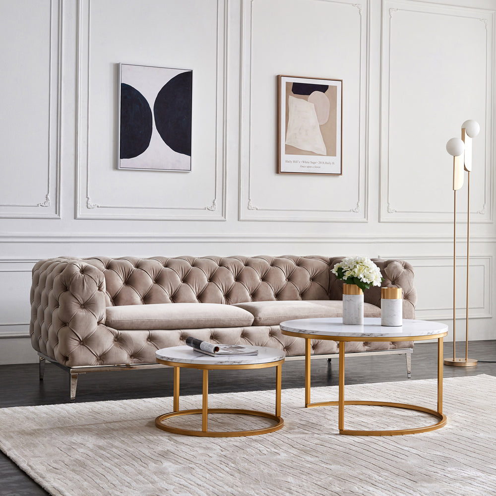 Modern Nesting Coffee Table, with Golden Metal Frame and Marble Color Top, 31.5