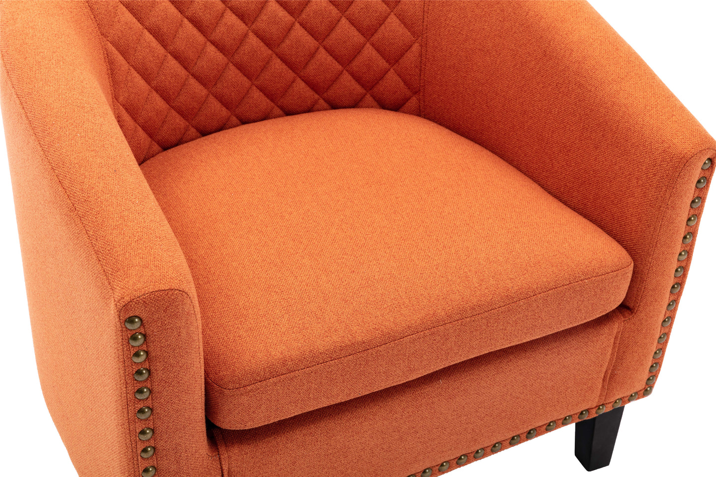 Accent Barrel Chair  Chair with Nailheads and Solid Wood Legs Orange Linen