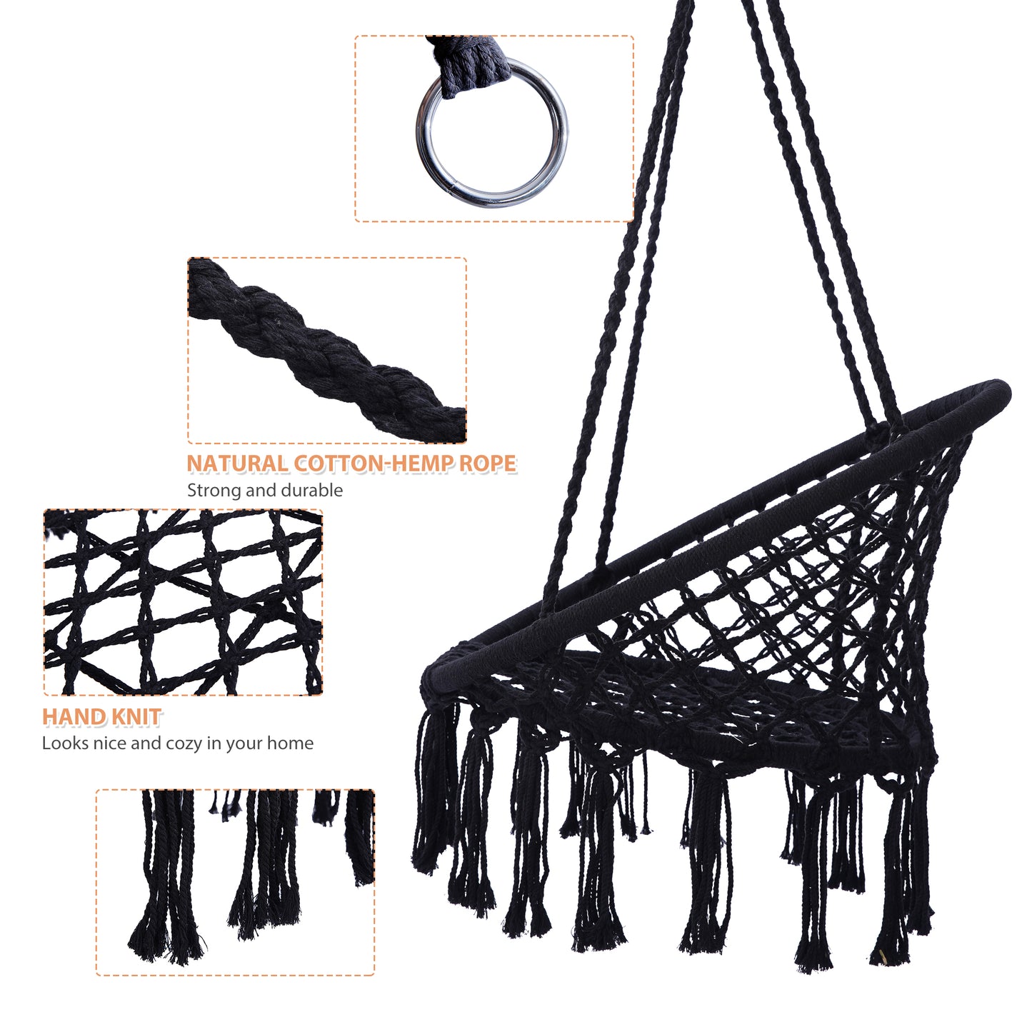 Hammock Chair with Stand, Black And Black