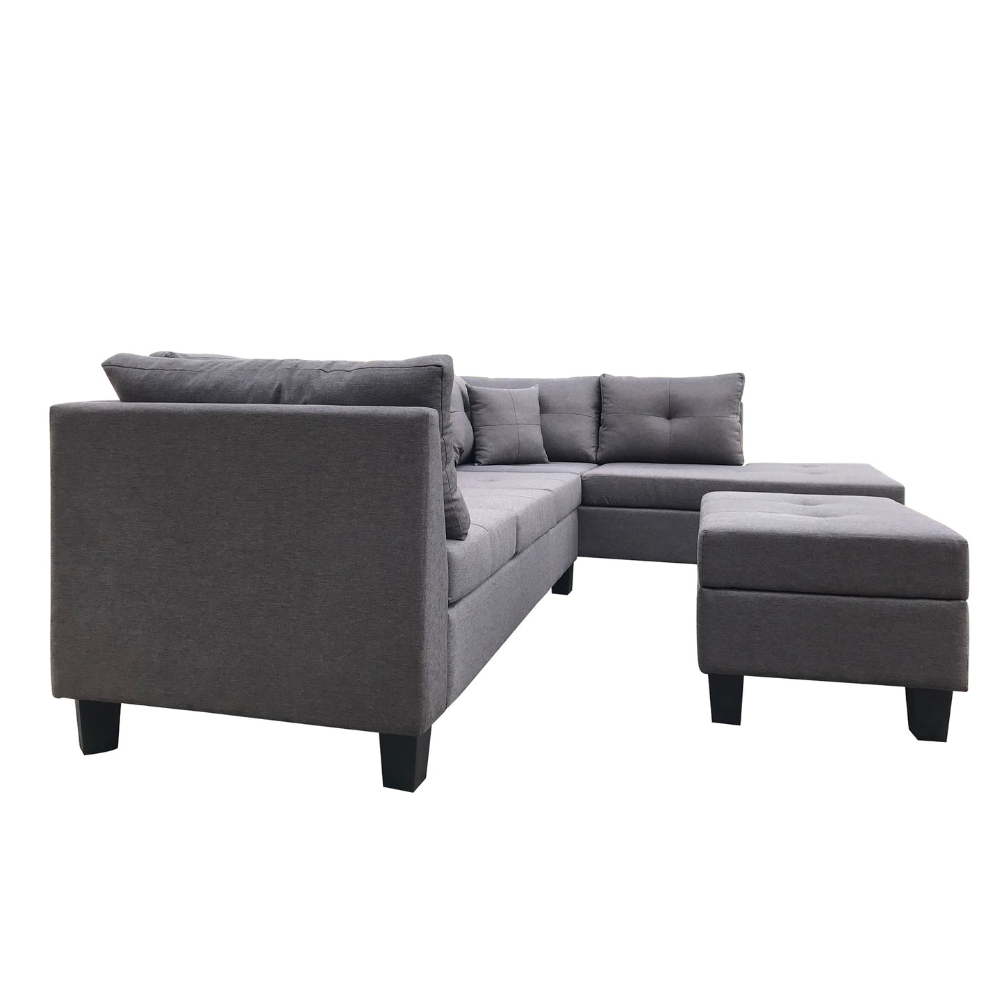 Sectional Sofa Set     with  Right Hand Chaise Lounge and  Ottoman  (Dark Grey)