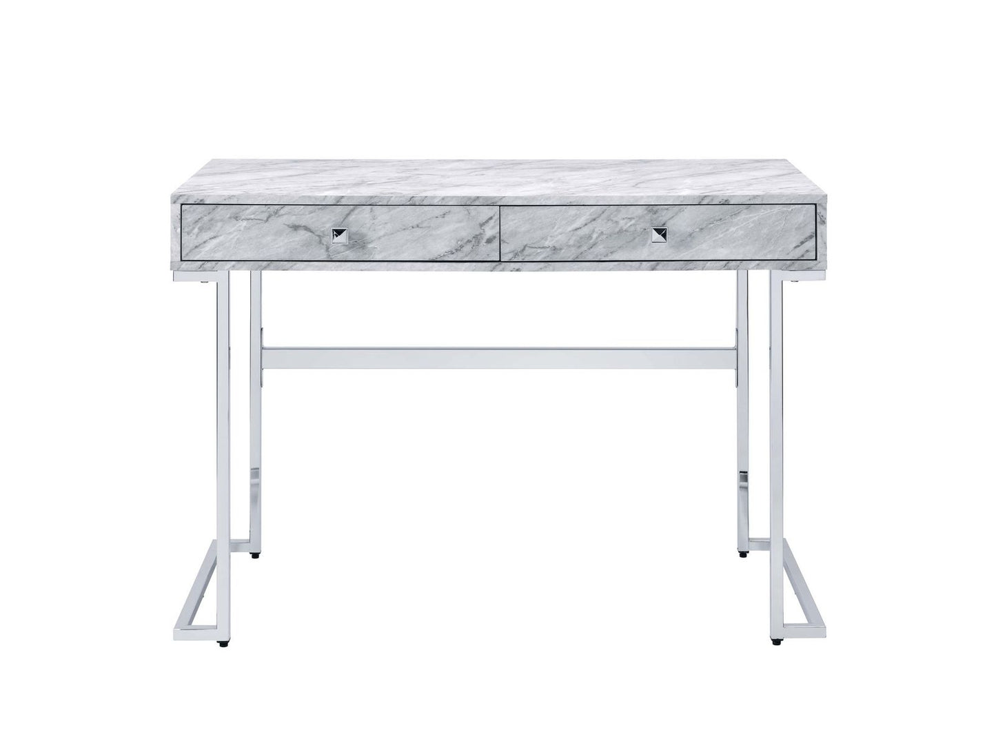 Tigress Writing Desk, White Printed Faux Marble & Chrome Finish 92615