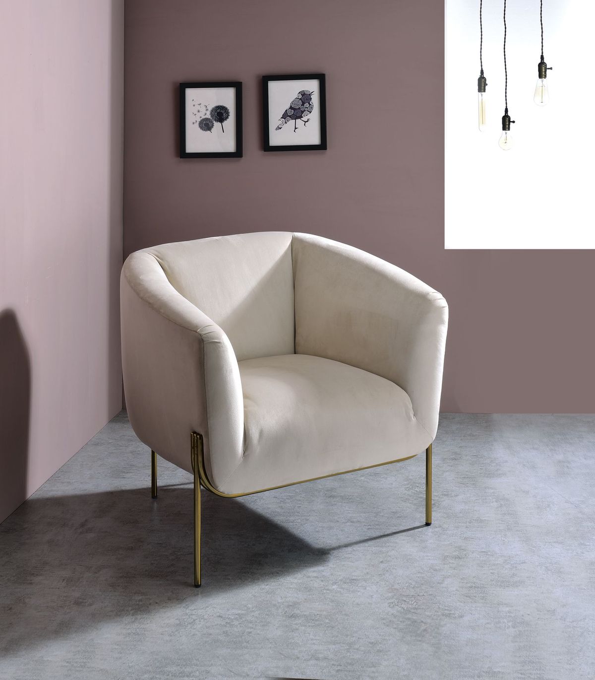Carlson Accent Chair, Beige Velvet & Chrome