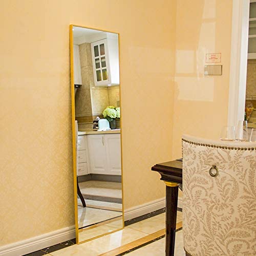 Full Length Floor Mirror Hanging Wall-Mounted with Gold Aluminum Alloy Frame