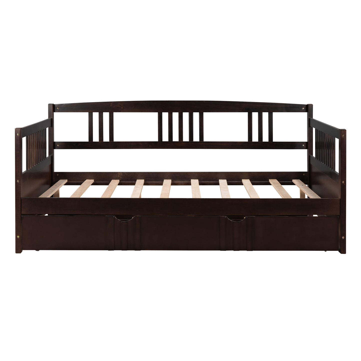 Full Size Daybed Wood Bed with Twin Size Trundle,Espresso