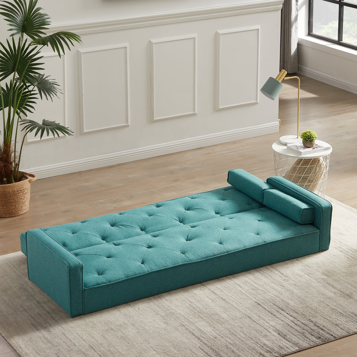 Green Sofa Bed with Square Pillow