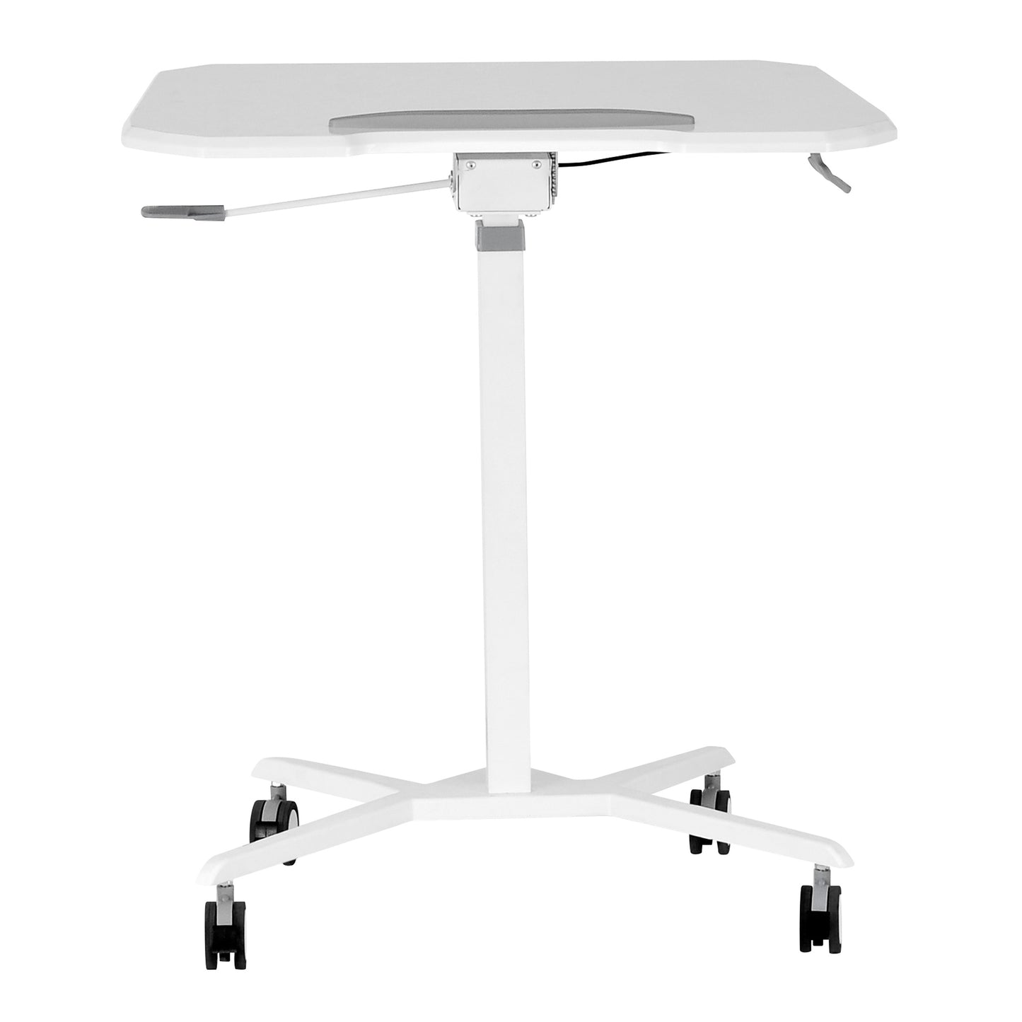 White Sit to Stand Mobile Laptop Computer Stand with Height Adjustable and Tiltable Tabletop