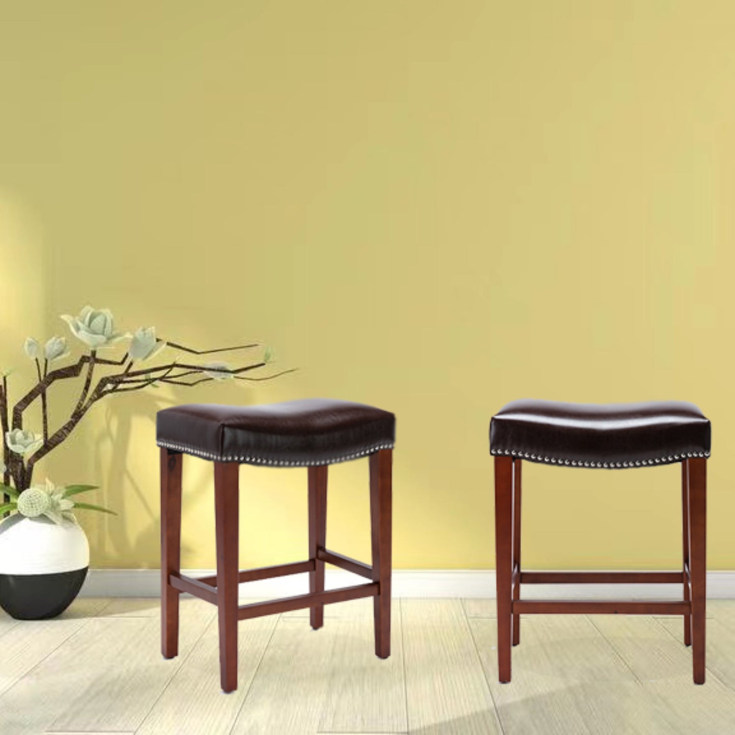 Dark Brown Leather Barstool Chair 2 pcs Set