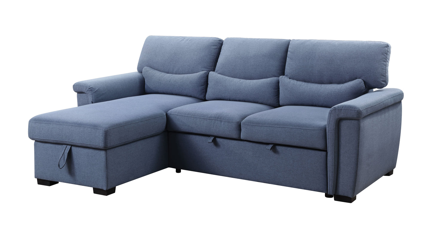 Noemi Reversible Sleeper Sectional Sofa, Blue Fabric