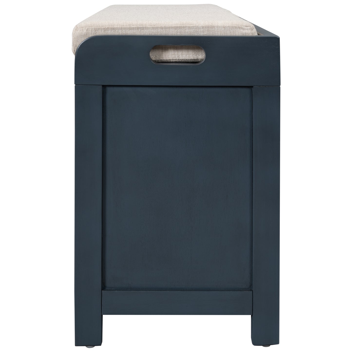 Storage Bench with Removable Basket and 2 Drawers, Fully Assembled Shoe Bench with Removable Cushion (Navy)