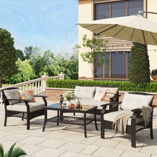4 Piece Outdoor Rattan Sofa Seating Group with Cushions
