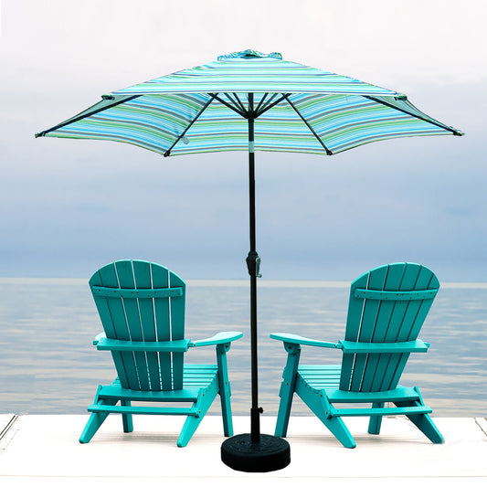 Outdoor Patio 9-Feet Market Table Umbrella with Push Button Tilt and Crank, Blue Stripes [Umbrella Base is not Included]