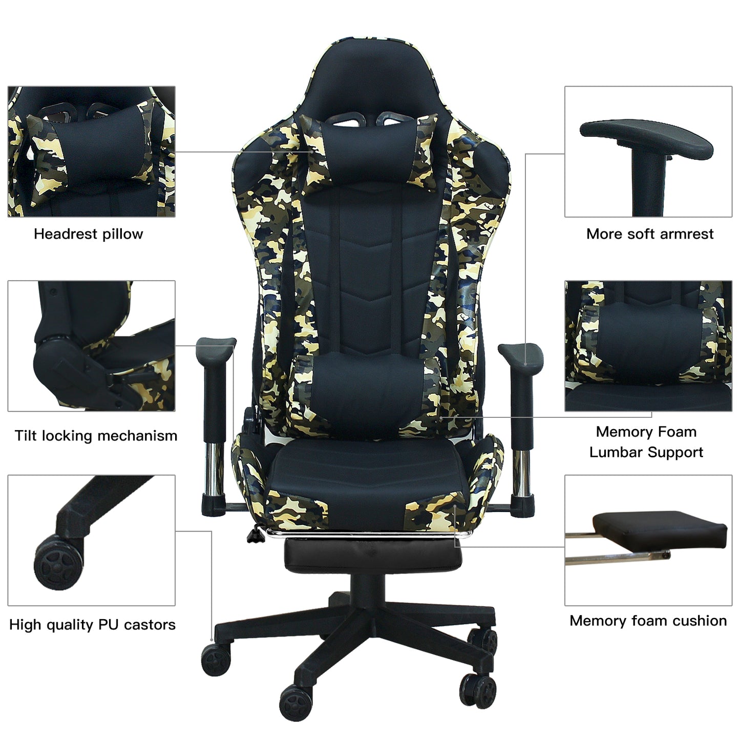 Labradores Computer Office/Game Chair High Back PU Leather with Footrest and Lumbar Cushion and Headrest