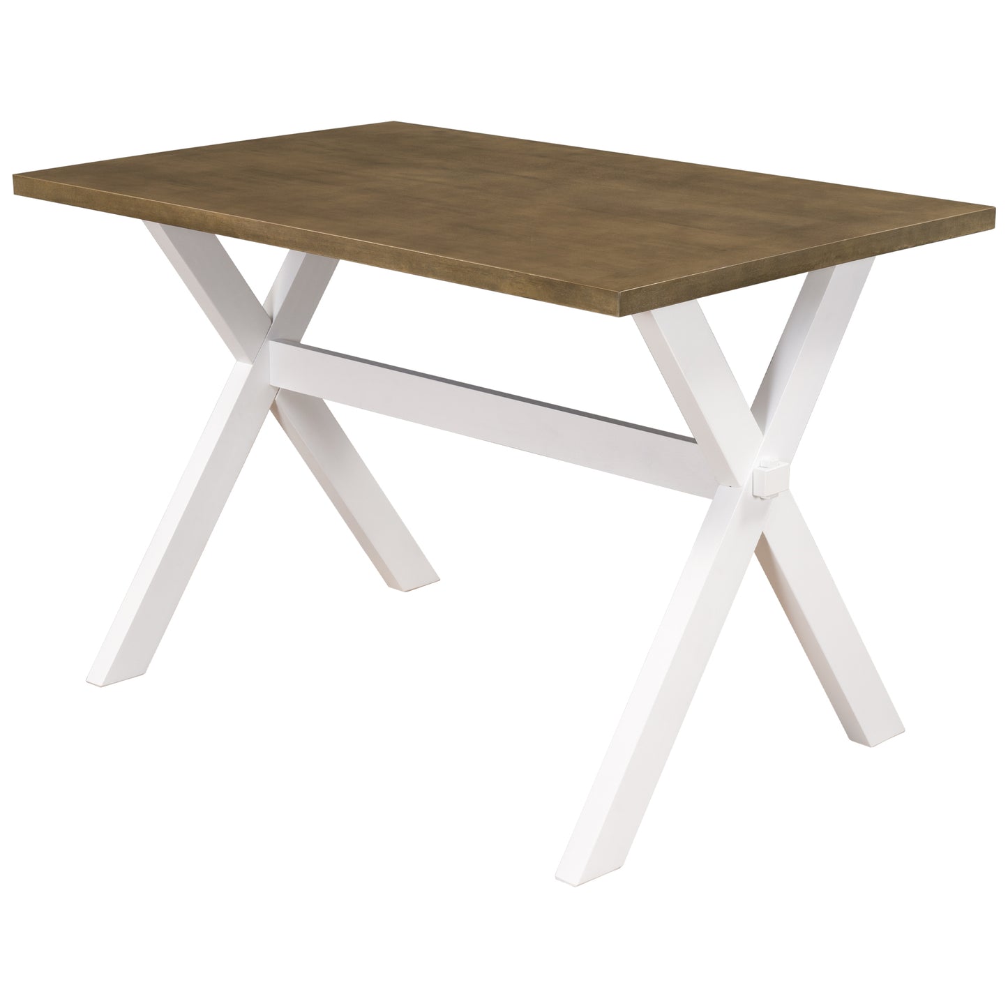 Farmhouse Rustic Wood  Dining Table with X-shape Legs, Brown+White