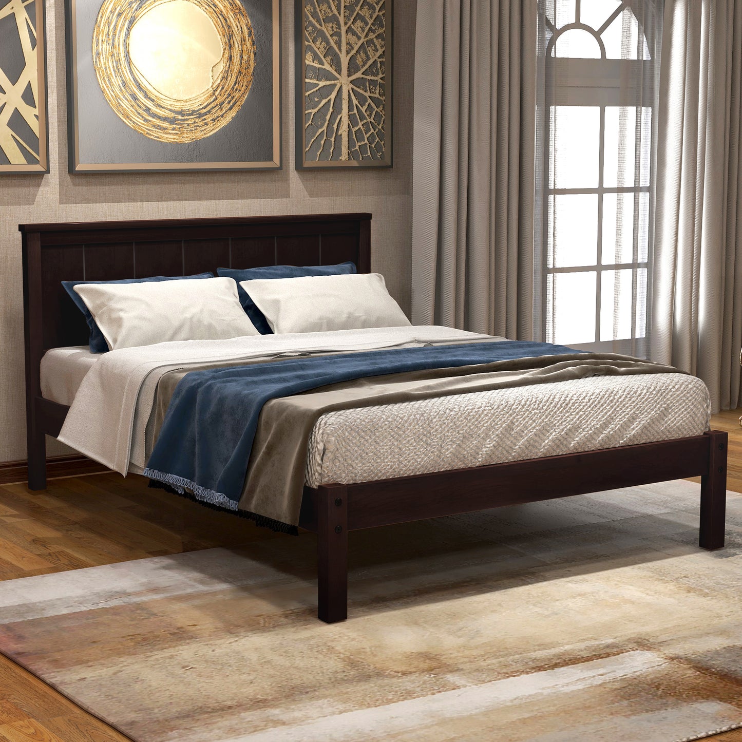 Platform Bed Frame with Headboard, Wood Slat Support, No Box Spring Needed, Twin, Espresso
