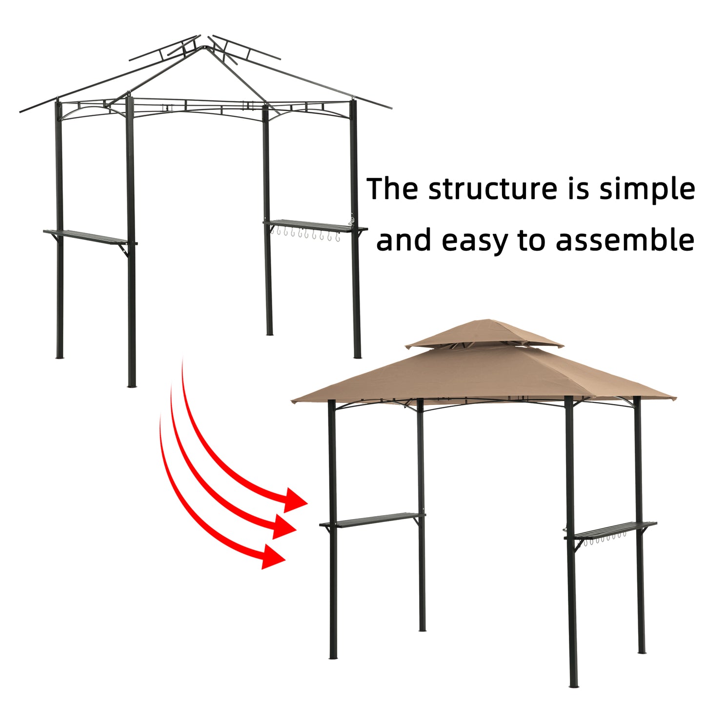 Outdoor Grill Gazebo With Light 8 x 5 Ft, Shelter Tent, Khaki