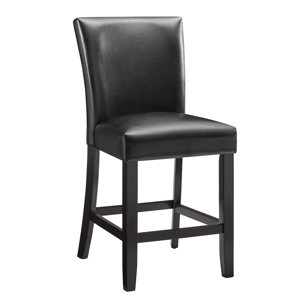 Solid Wood Frame Middle Barstool Chair, Black Leather