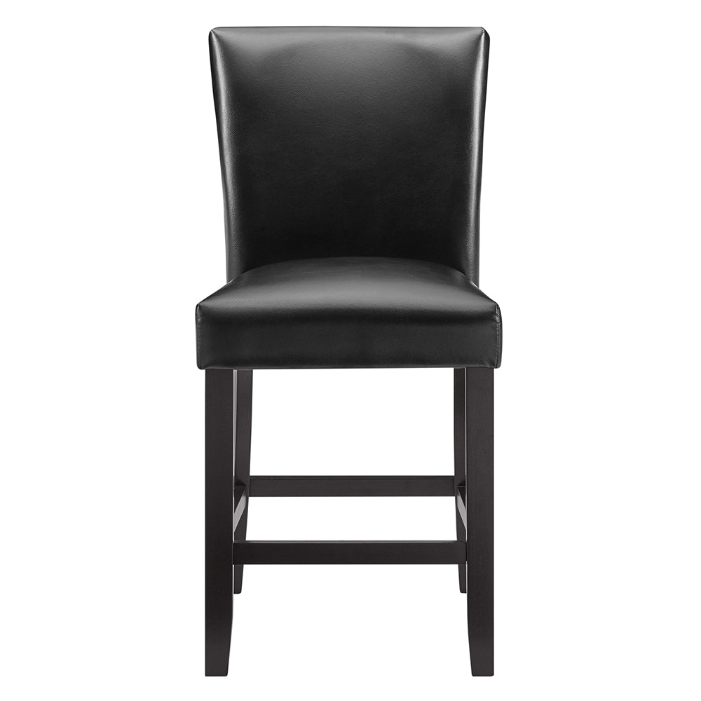 Solid Wood Frame Middle Barstool Chair, Black Leather