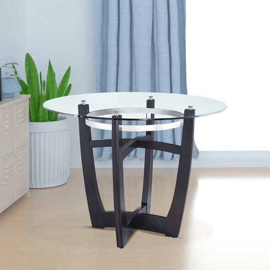 Dining Table with Clear Tempered Glass Top, With solid wood base, Black