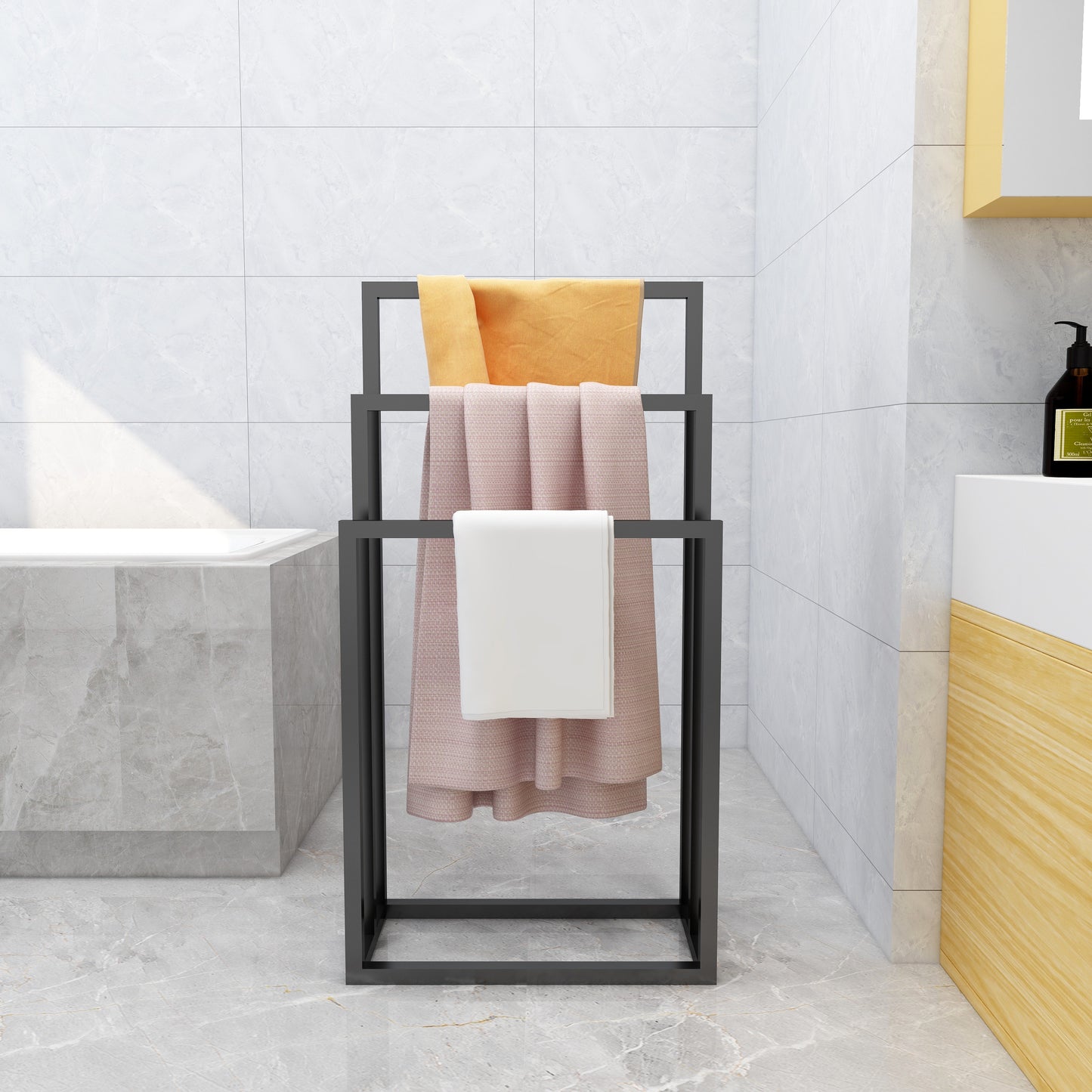 Metal Freestanding Towel Rack 3 Tiers Hand Towel Holder Organizer Bathroom Accessories, Black