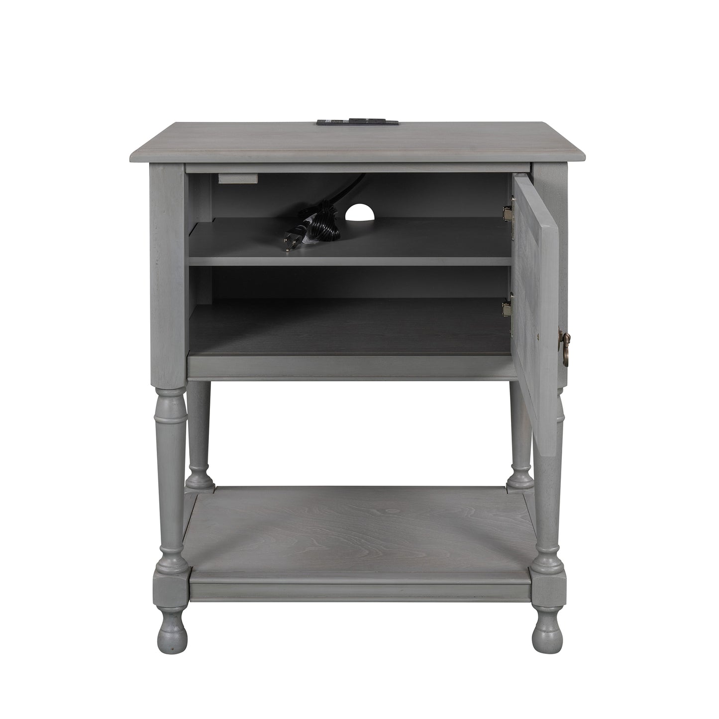 Versatile Nightstand with Two Built-in Shelves Cabinet and an Open Storage, Gray