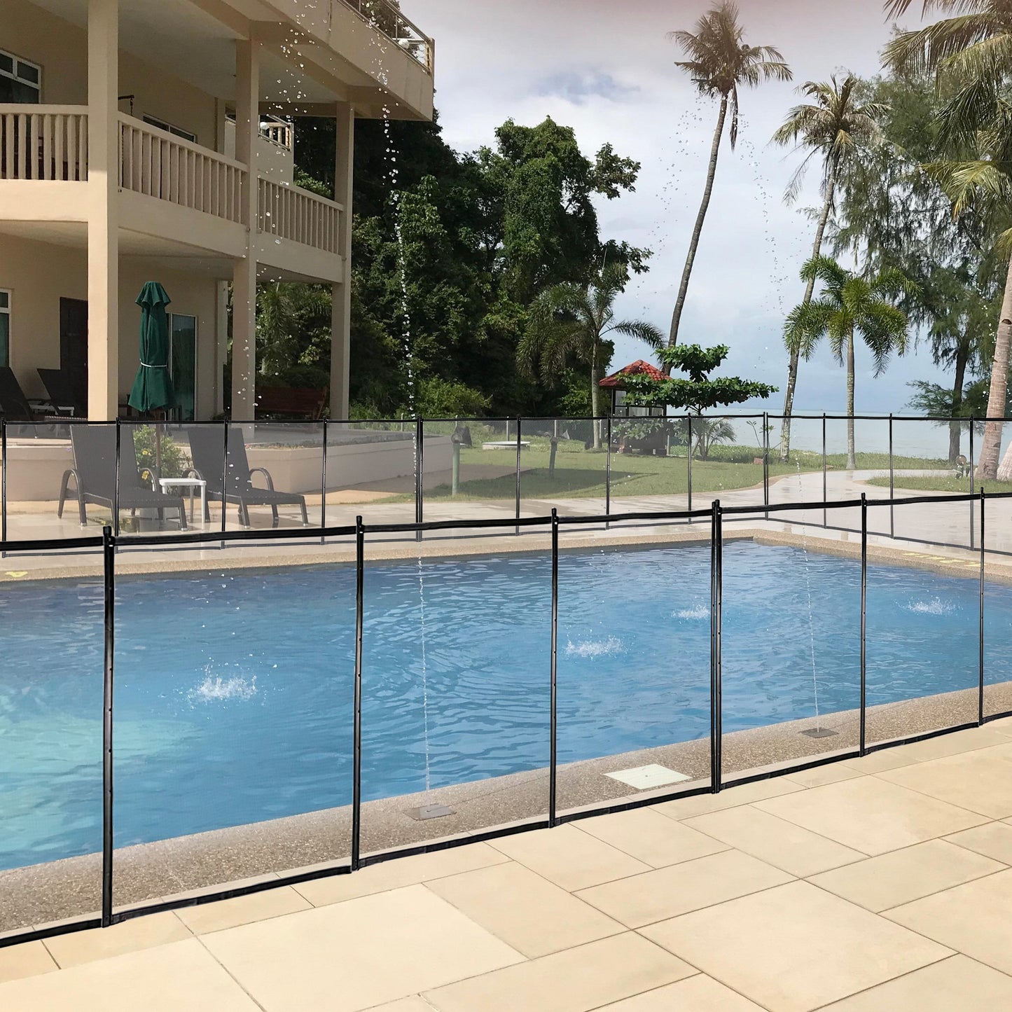 Outdoor Pool Fence With Section Kit, Removable Mesh Barrier, Black, 4x12 Ft