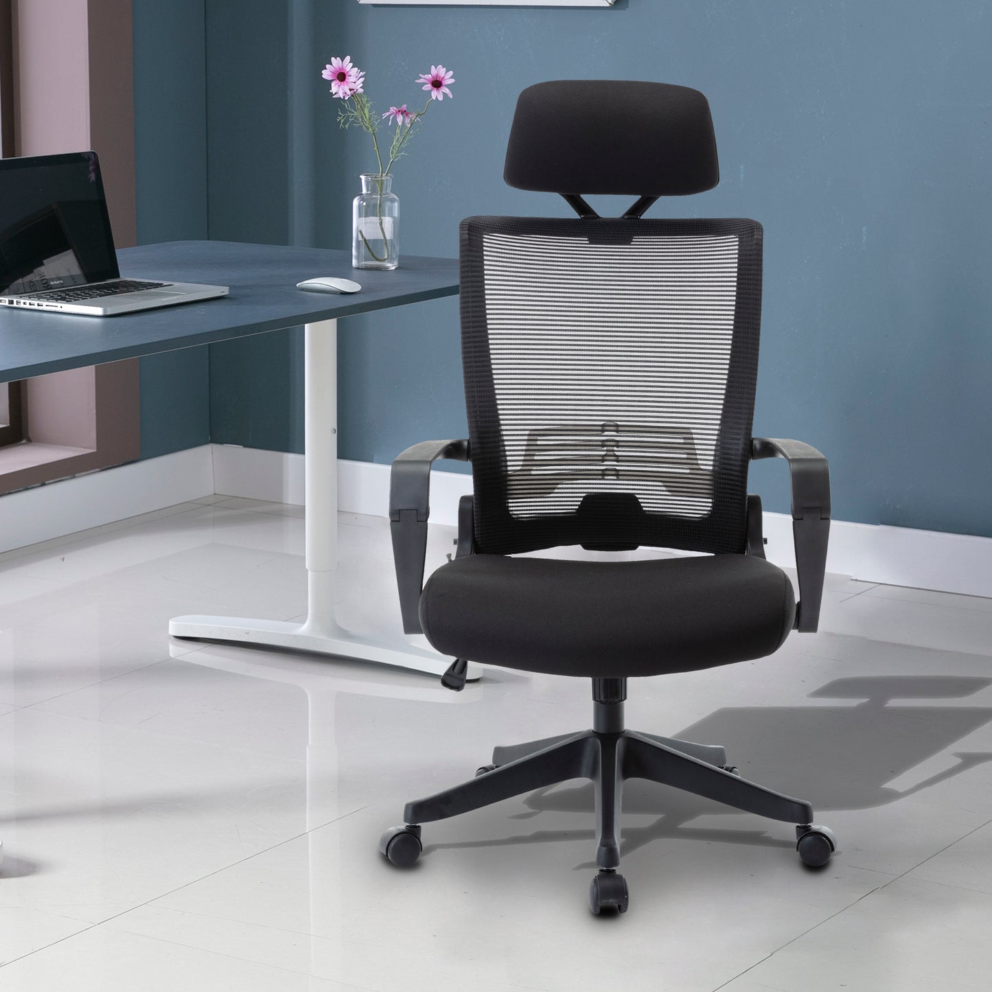 Mesh Office Chair, High Back Chair - Adjustable Headrest with Arms, Lumbar Support