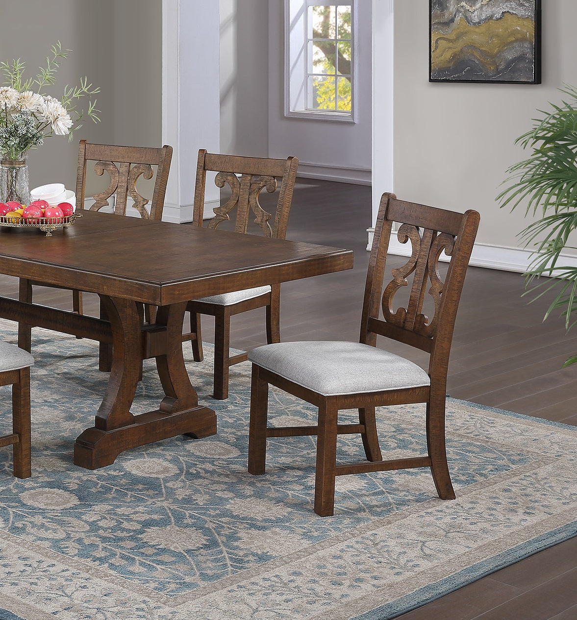 Classic Crafted Design Dining Room, Set of 2 Chairs Wooden Cushion Seat Distressed Paint Chairs