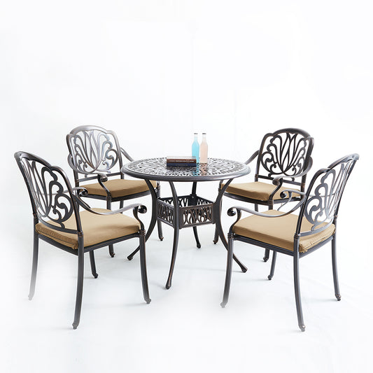 Upland Elizabeth Cast Aluminum Garden  Chairs 5 Pcs Set with Cushions  -Bronze