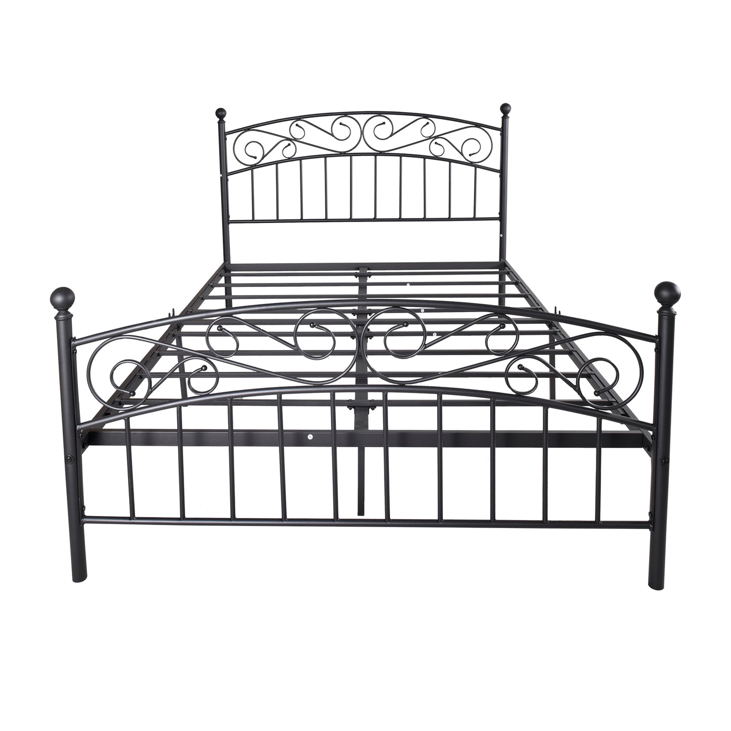 Metal bed frame Platform mattress foundation with headboard and footrest, heavy duty and quick assembly, Queen Black