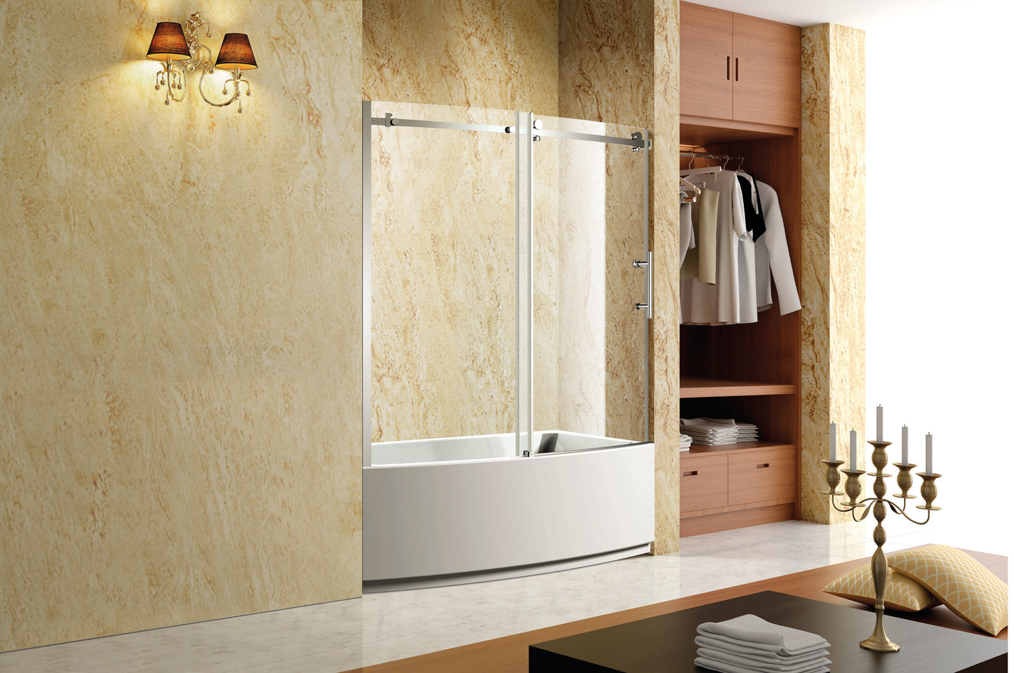 TRUSTMADE Frameless Curved Bathtub Shower Doors with Clear Tempered Glass Finish