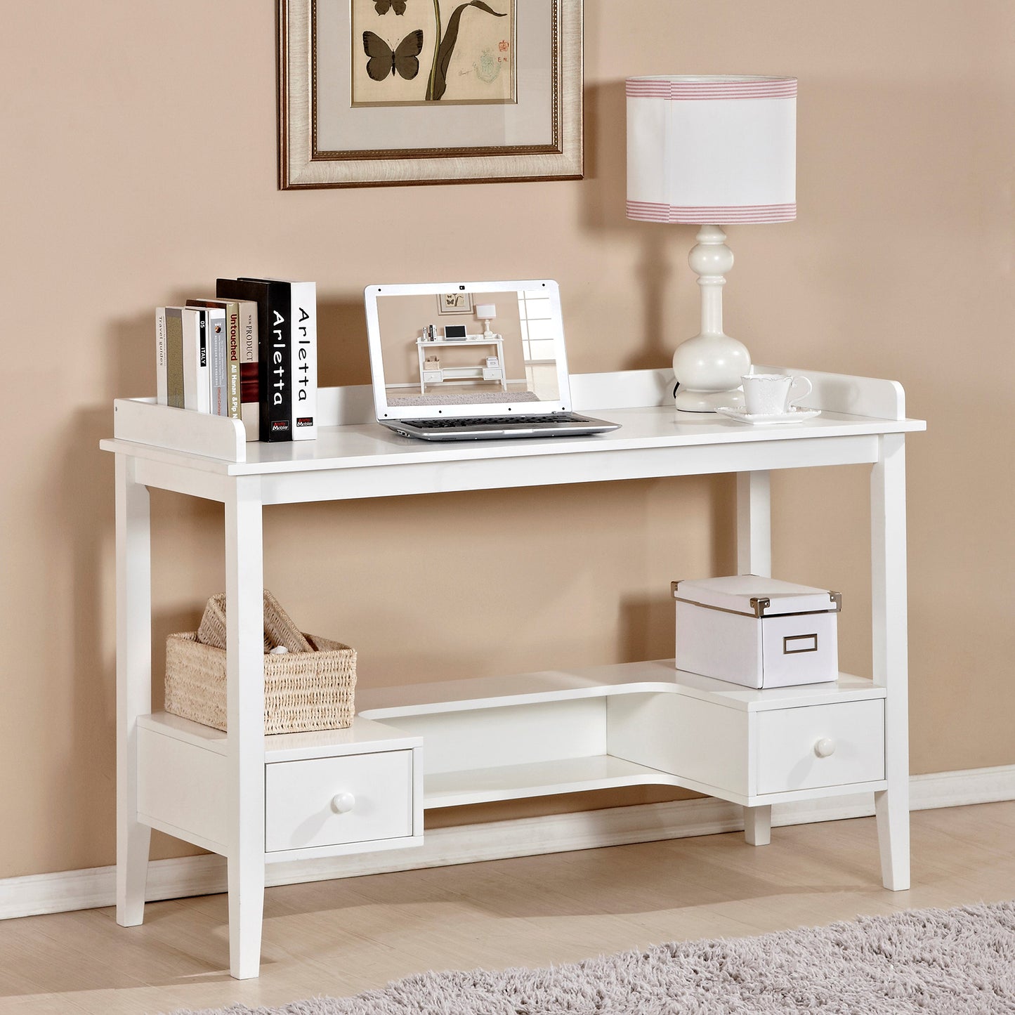 Office Study Desk Computer Desk Writing Table Workstation with 2 Drawers, White 46
