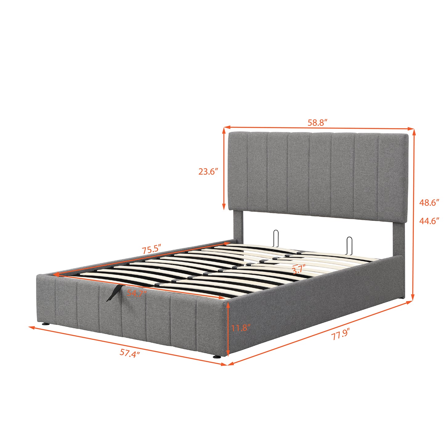 Full size Upholstered Platform bed with a Hydraulic  System - Gray