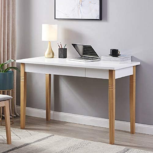 Large Writing Table Workstation  Office Computer Study Desk with Solid Wood Legs  1 Drawer