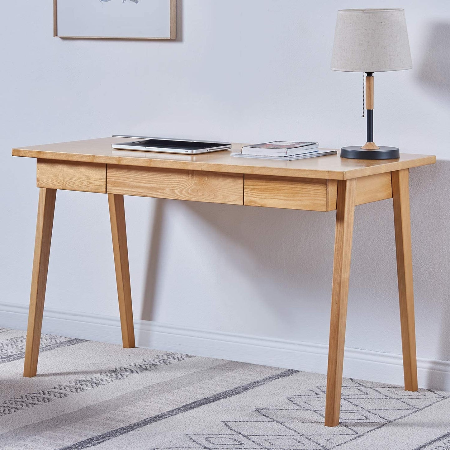 Office Desk Workstation with Solid Wood Legs with 1 Drawer