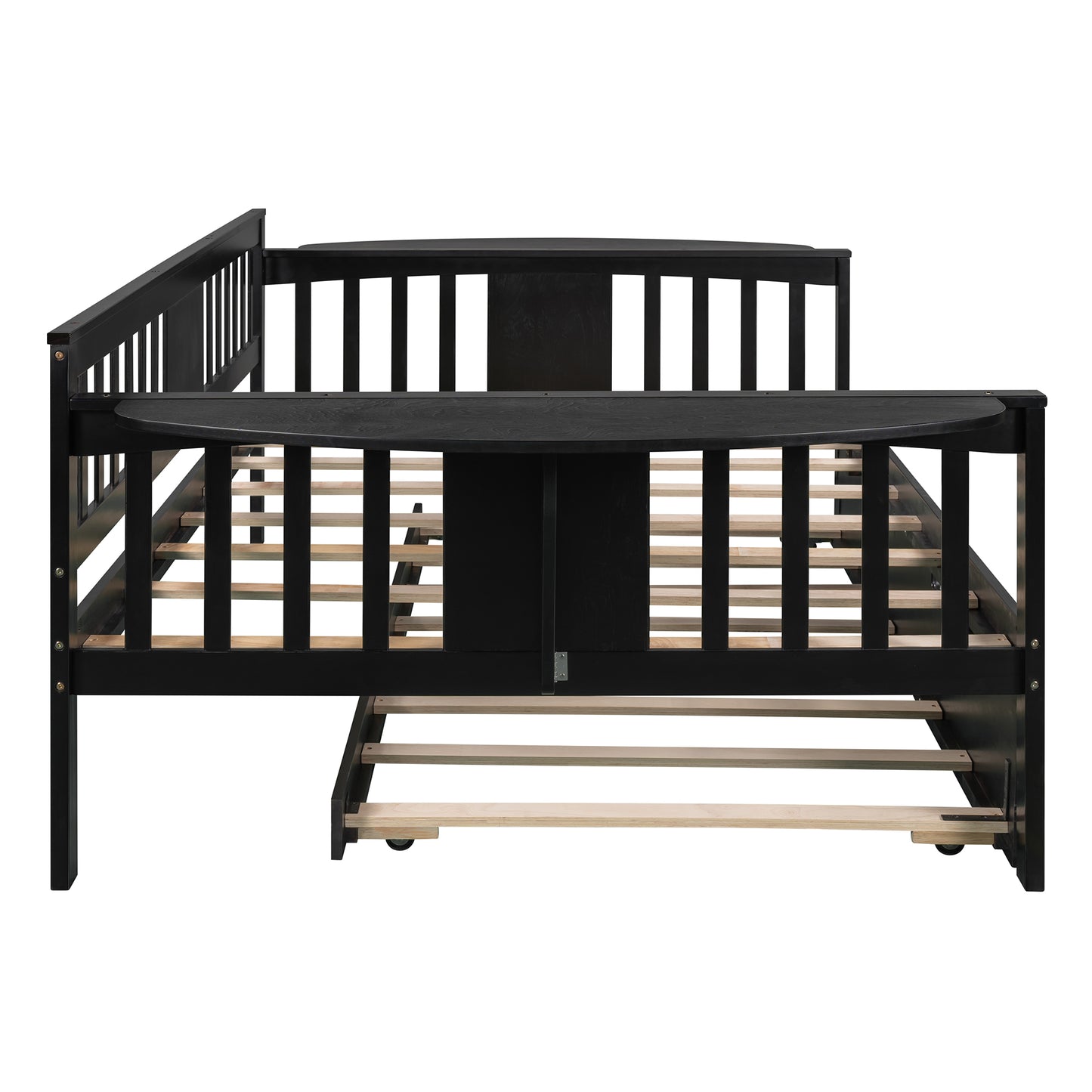 Full size Daybed with Twin size Trundle, Wood Slat Support, Espresso