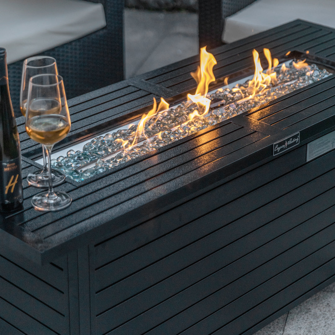 57in Outdoor Propane Fire Pit Table 50000BTU Black Rectangle Gas Fire Pit Table