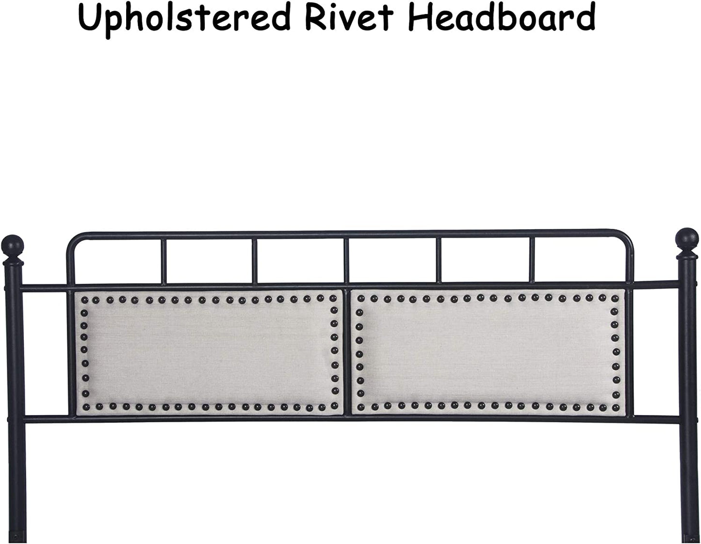 Metal Queen Bed Frame with Upholstered Headboard & Footboard Heavy Duty Platform Bed Frame Steel Sla