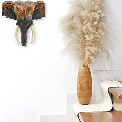 Wise and Powerful' Elephant Head Trophy Mount Hand Carved Raintree Wood Wall Art