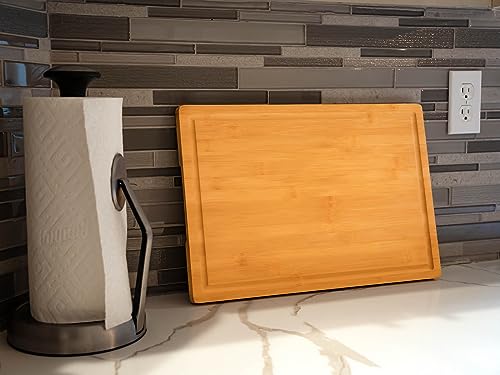 Large Wood Charcuterie Cheese 
Bamboo Cutting Board for Kitchen, 18", Chopping Block with Side Handles and Juice Grooves
