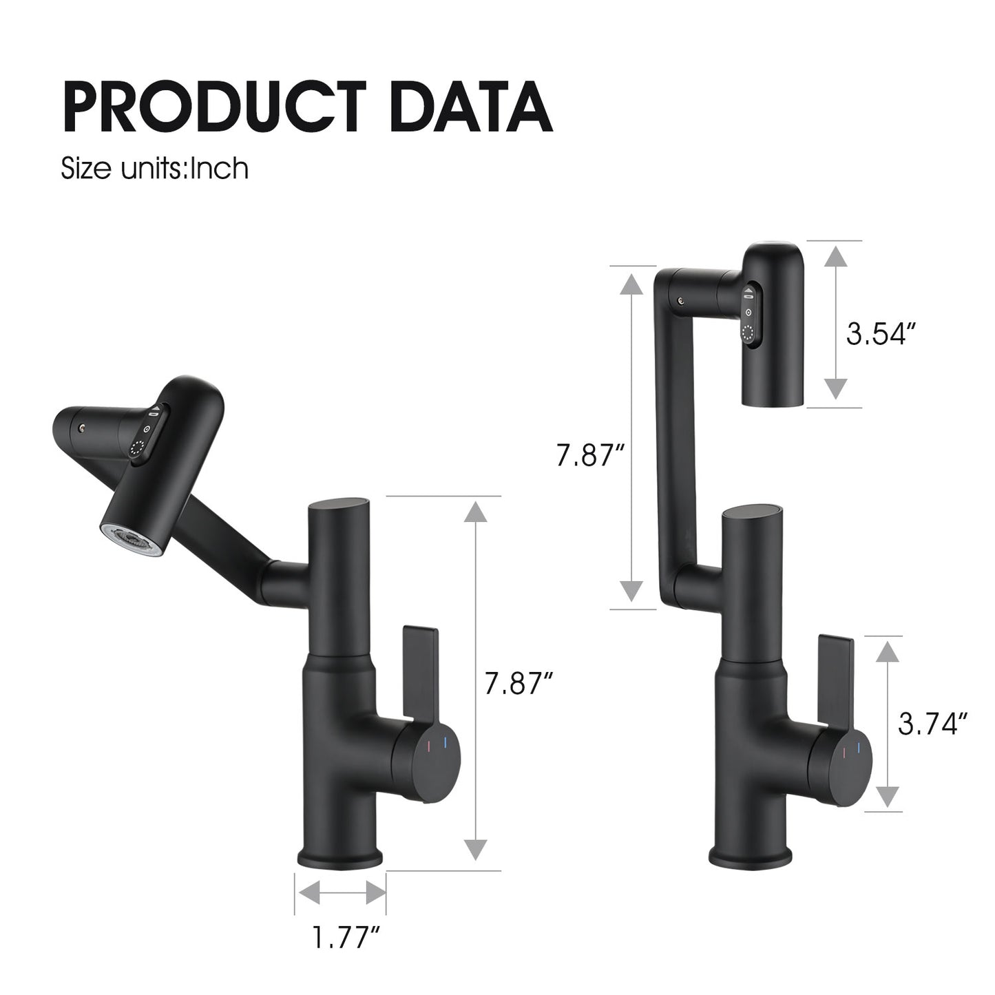 Matte Black Bathroom Sink Faucet With Temperature Display And Spray Function