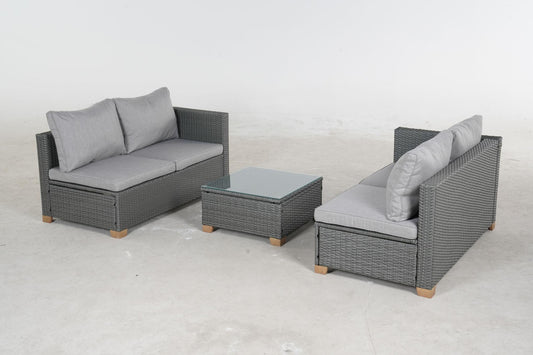 3 Piece Outdoor Rattan Sectional Sets, 4 Seats with Cushion