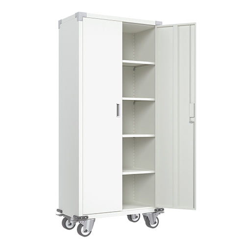 Tall Black Metal Storage Cabinet with Wheels, 72", White