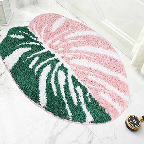 Green Plant Leaf Monstera Bathroom Rug with Non Slip Back Strong Water Aabsorbent, Thick Soft Microfiber