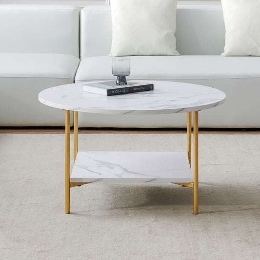 Modern Round coffee table with , Golden metal frame with marble color top-31.5"