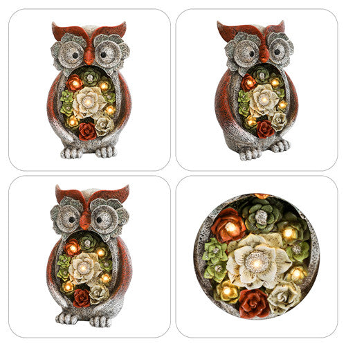 Garden Statue Owl Figurines,Solar Powered Resin Animal Sculpture with 5 Led Lights